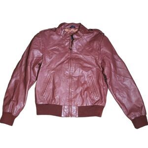 Vintage Monsieur Lauro Reddish Brown Genuine Leather Bomber Jacket Size 42/L